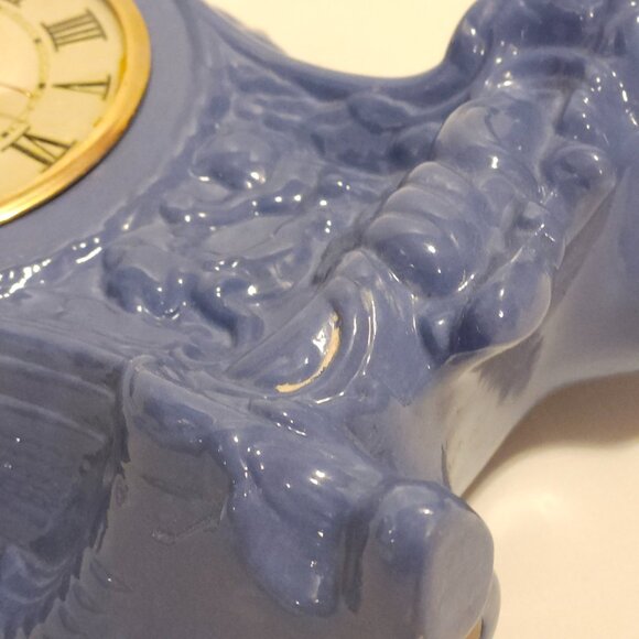 Vintage Blue Lanshire Mantle Clock Holland Mold Ornate Antique Porcelain Works - Picture 10 of 13